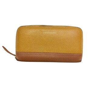 Strathberry London yellow and brown leather zipper clutch wallet